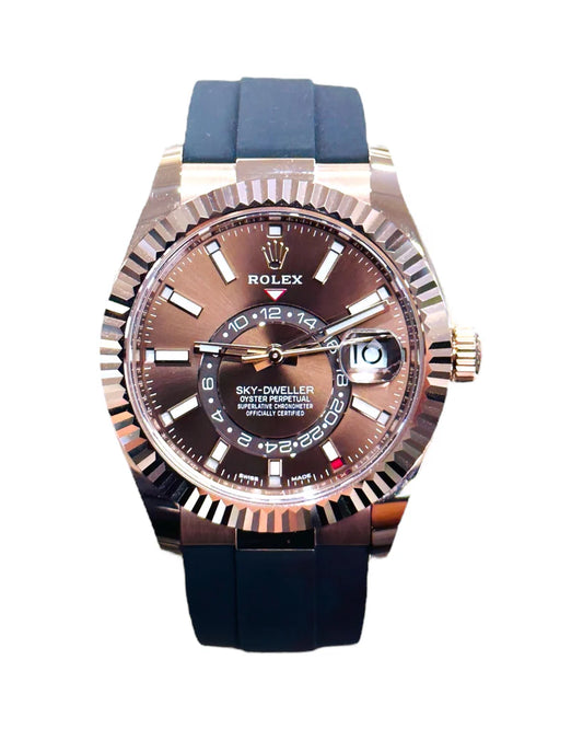 RL Sky-Dweller Everose Gold Chocolate Dial OysterFlex Rubber Strap