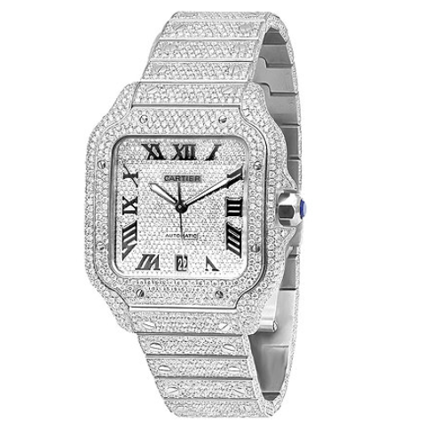 CT Santos Iced Out White Gold